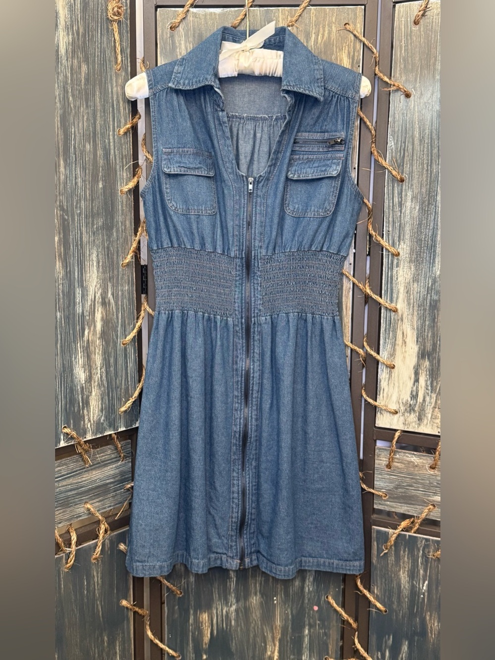 J Gee Sleeveless Denim Zip-Front Dress in Classic Blue